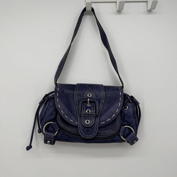 Hype Blue/Purple Leather Buckle Shoulder Bag Y2k Style - Picture 1 of 12